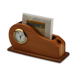 Wooden Desktop with Clock and Memo Pad